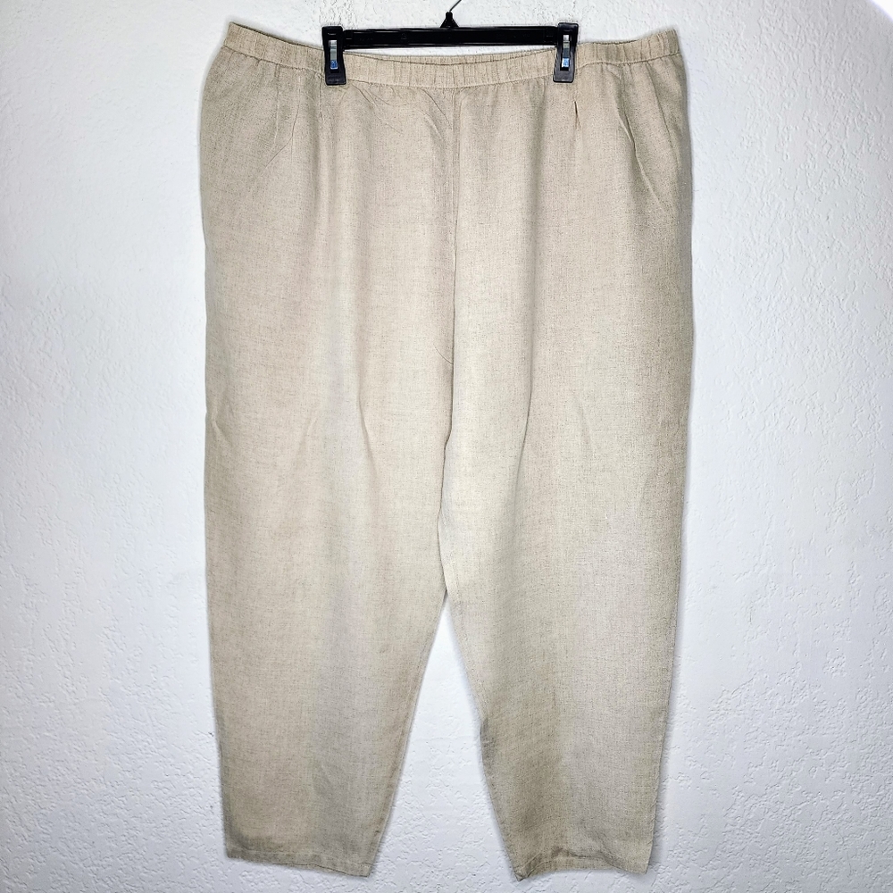 Eileen Fisher Woman Sz 3x Puckered Organic Linen Tapered Leg Pant, Tan Khaki